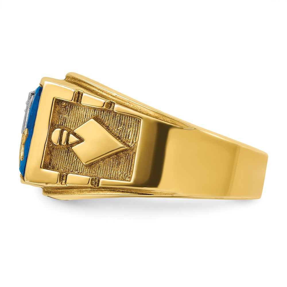 IBGoodman 14k Two-tone Men's Polished and Textured with Lab Created Sapphire and Diamond Blue Lodge Master Masonic Ring