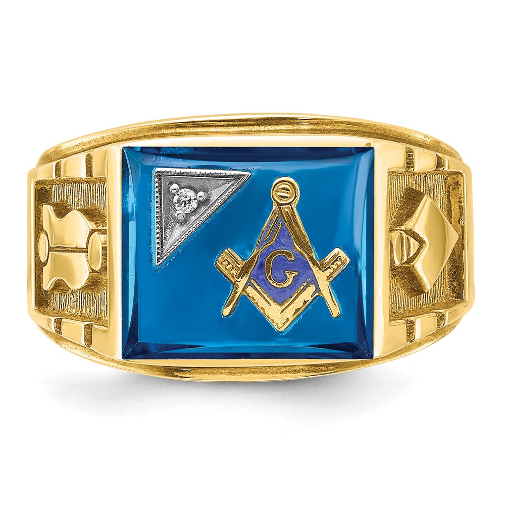 IBGoodman 14k Two-tone Men's Polished and Textured with Lab Created Sapphire and Diamond Blue Lodge Master Masonic Ring