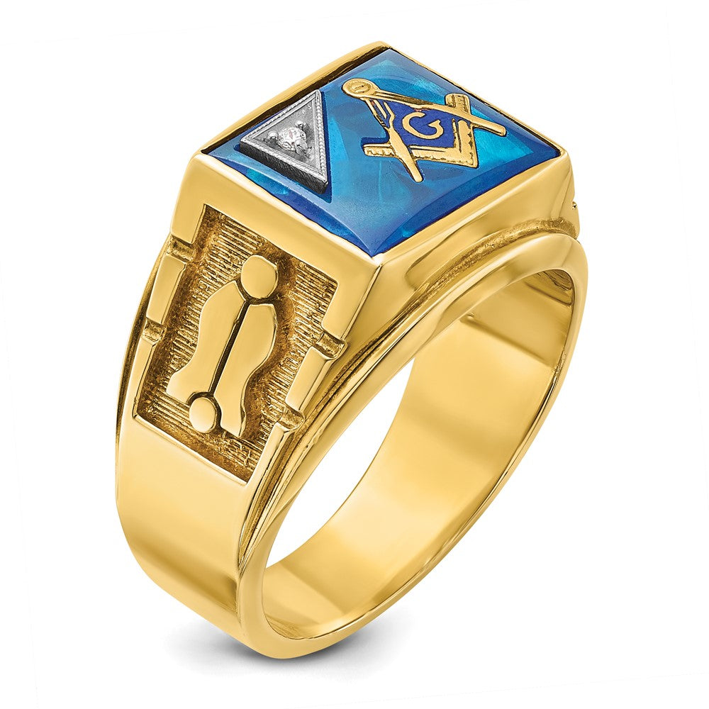 IBGoodman 14k Two-tone Men's Polished and Textured with Lab Created Sapphire and Diamond Blue Lodge Master Masonic Ring