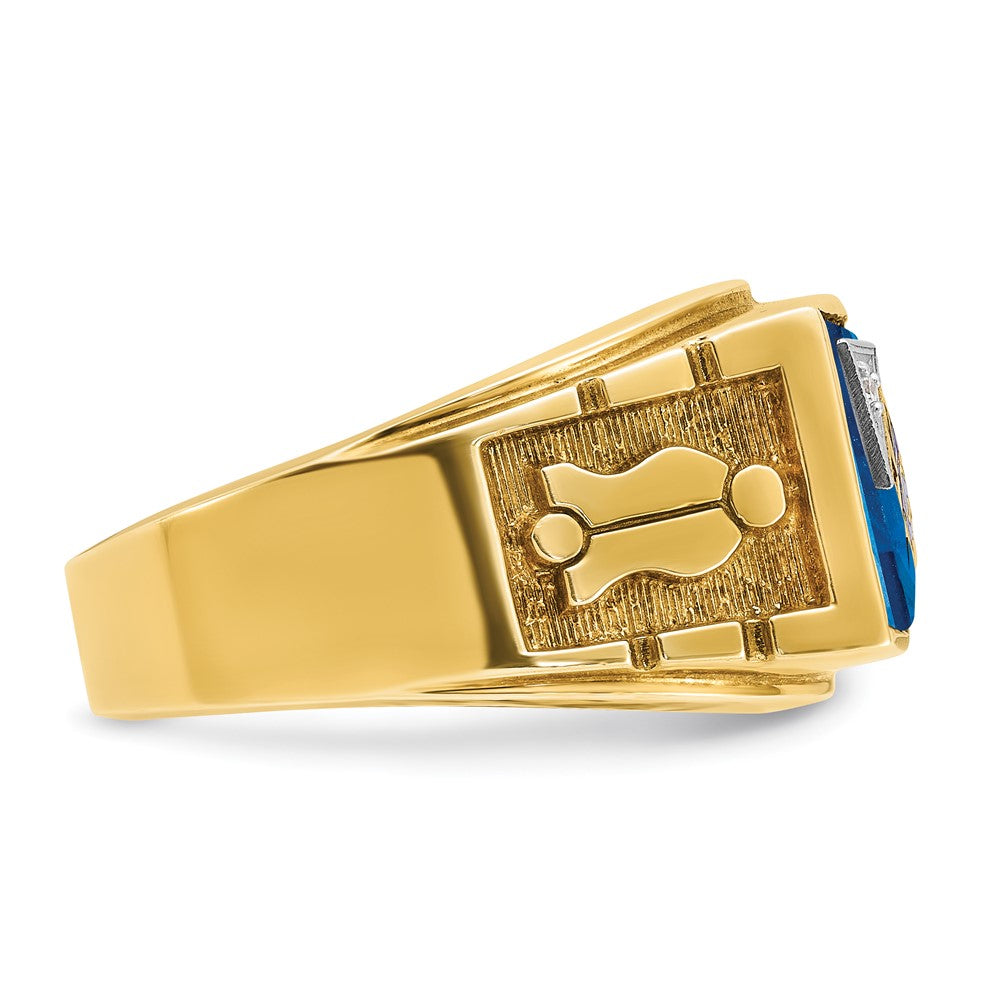 IBGoodman 14k Two-tone Men's Polished and Textured with Lab Created Sapphire and Diamond Blue Lodge Master Masonic Ring