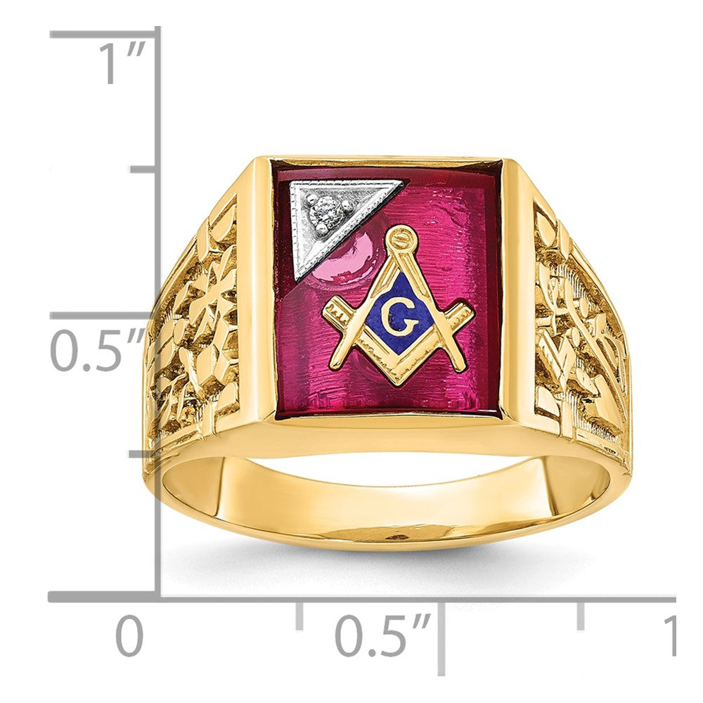 IBGoodman 10k Two-tone Men's Polished and Textured with Lab Created Ruby and Diamond Blue Lodge Master Masonic Ring