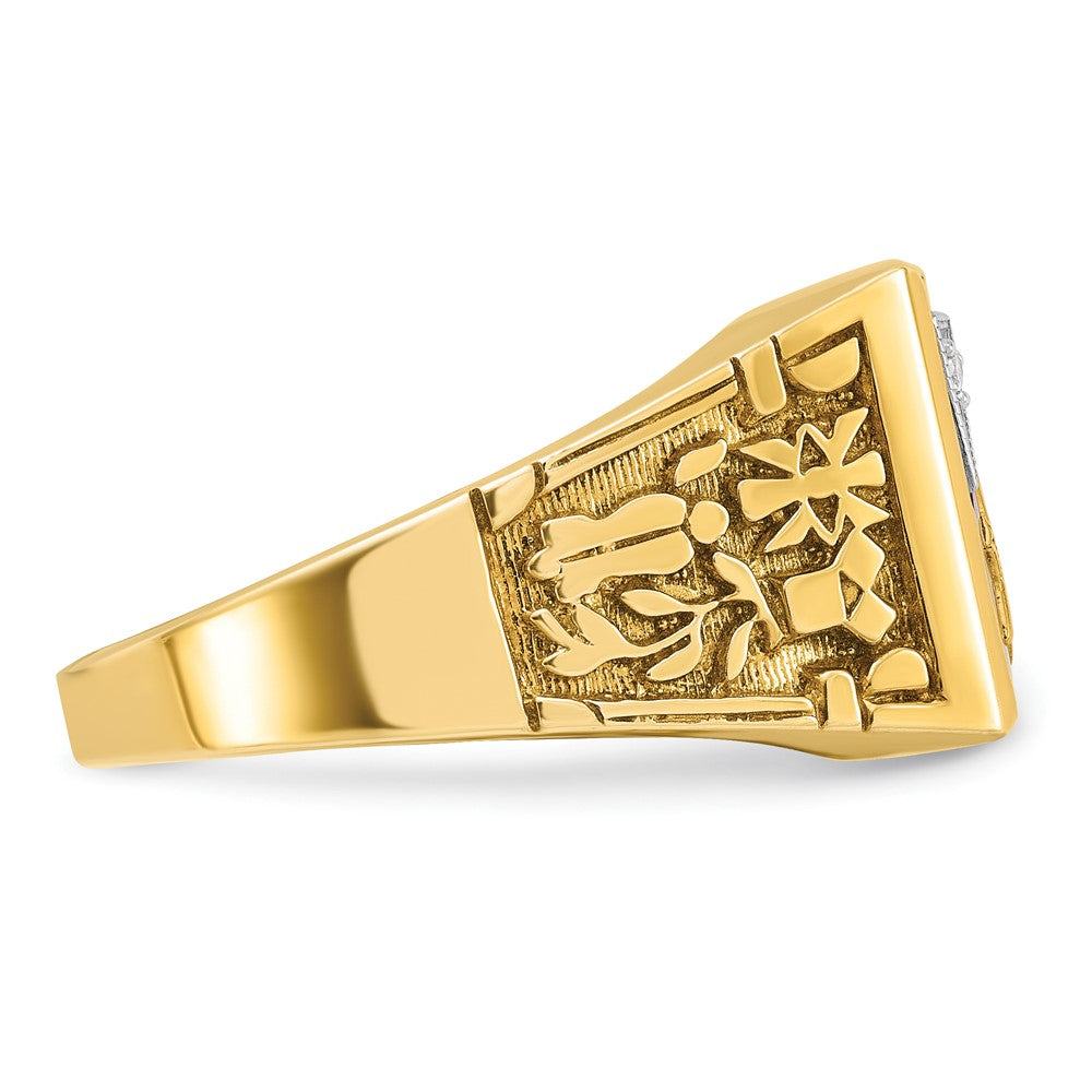 IBGoodman 14k Two-tone Men's Polished and Textured with Lab Created Ruby and Diamond Blue Lodge Master Masonic Ring