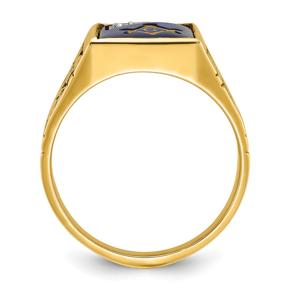 IBGoodman 14k Two-tone Men's Polished and Textured with Lab Created Sapphire and Diamond Blue Lodge Master Masonic Ring