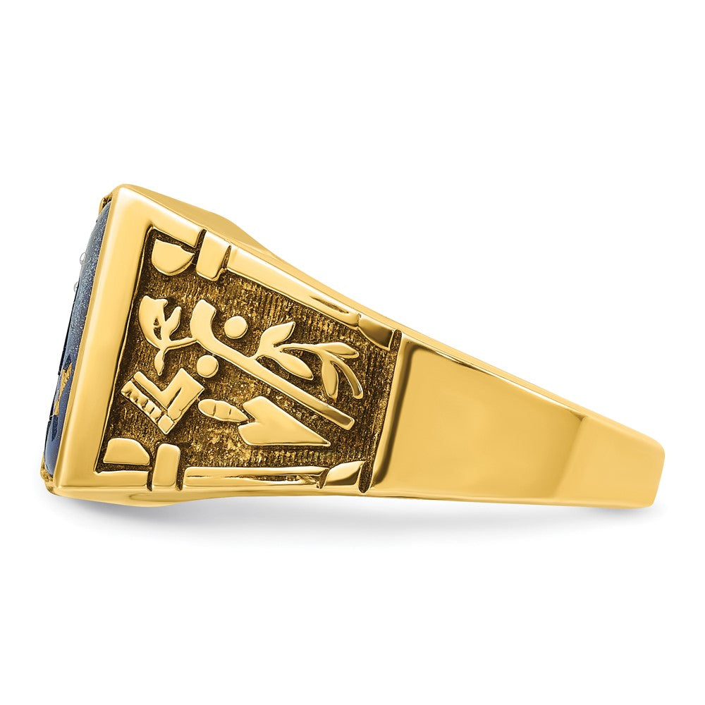 IBGoodman 14k Two-tone Men's Polished and Textured with Lab Created Sapphire and Diamond Blue Lodge Master Masonic Ring