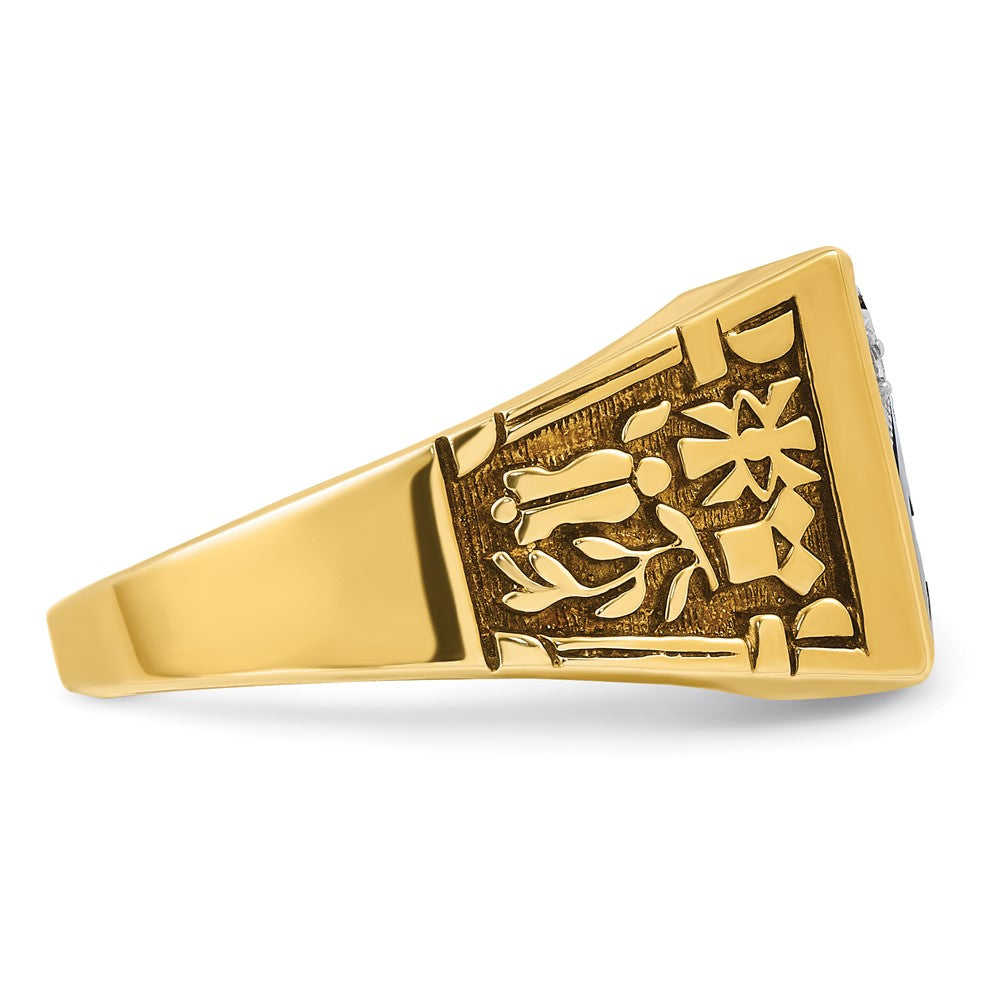 IBGoodman 14k Two-tone Men's Polished and Textured with Lab Created Sapphire and Diamond Blue Lodge Master Masonic Ring