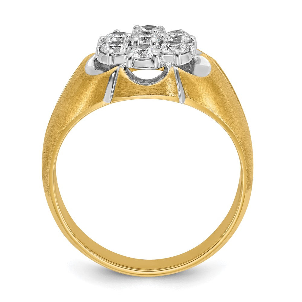 IBGoodman 14k Two-tone with White Rhodium Men's Polished Satin and Grooved 1 Carat AA Quality Diamond Round Cluster Ring