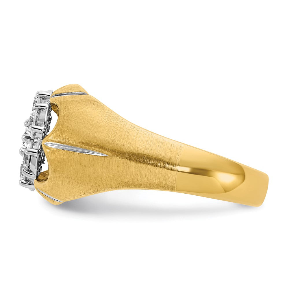 IBGoodman 14k Two-tone with White Rhodium Men's Polished Satin and Grooved 1 Carat AA Quality Diamond Round Cluster Ring
