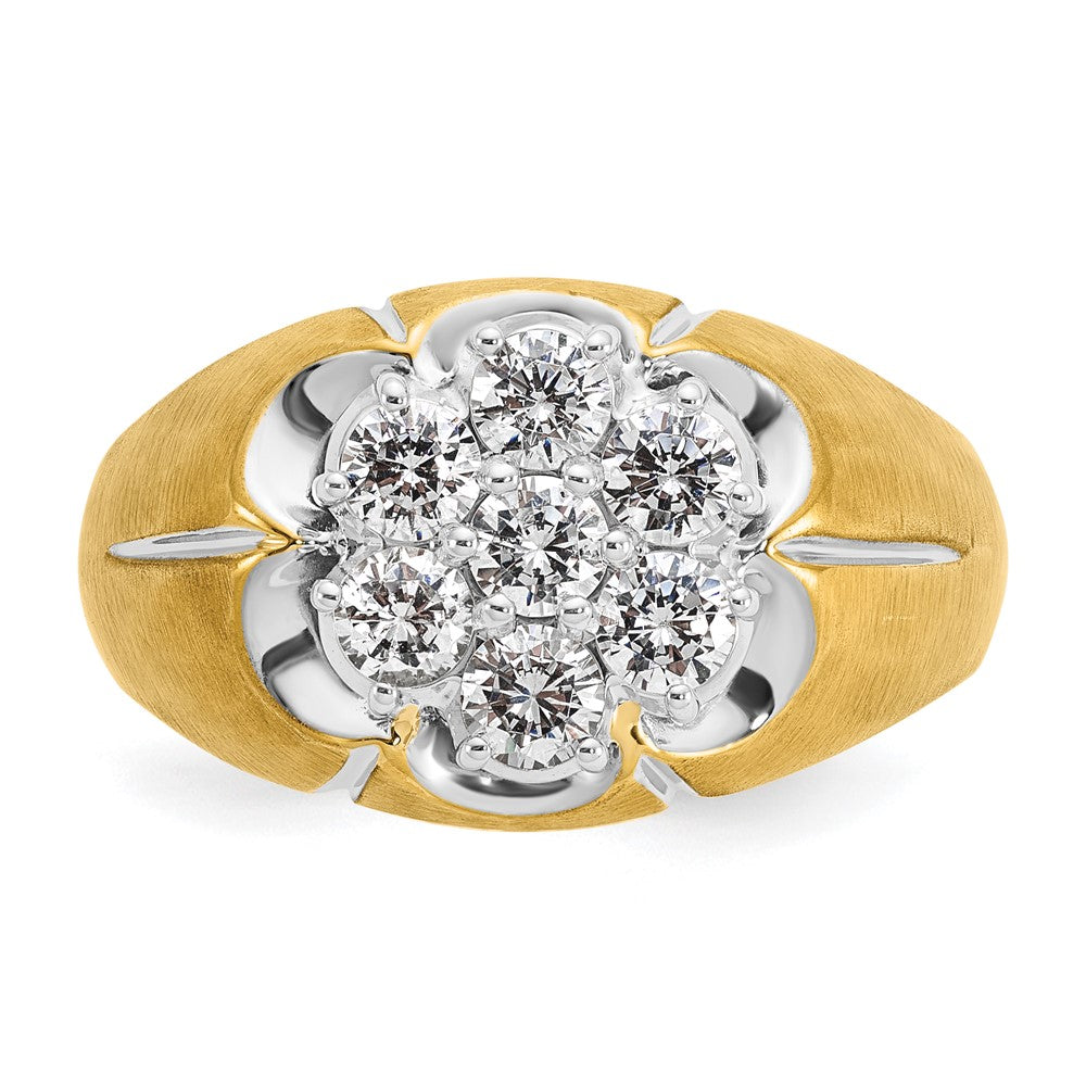 IBGoodman 14k Two-tone with White Rhodium Men's Polished Satin and Grooved 1 Carat AA Quality Diamond Round Cluster Ring