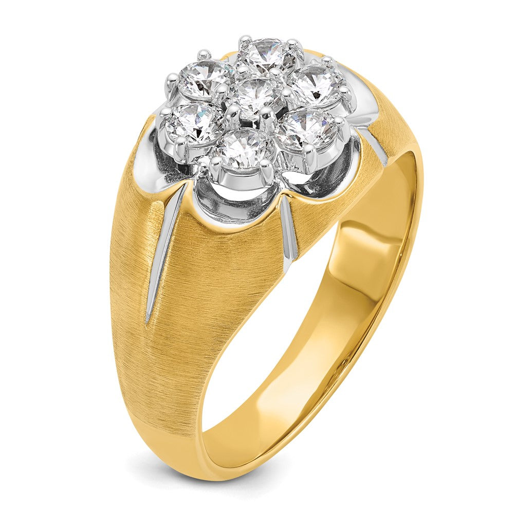 IBGoodman 14k Two-tone with White Rhodium Men's Polished Satin and Grooved 1 Carat AA Quality Diamond Round Cluster Ring