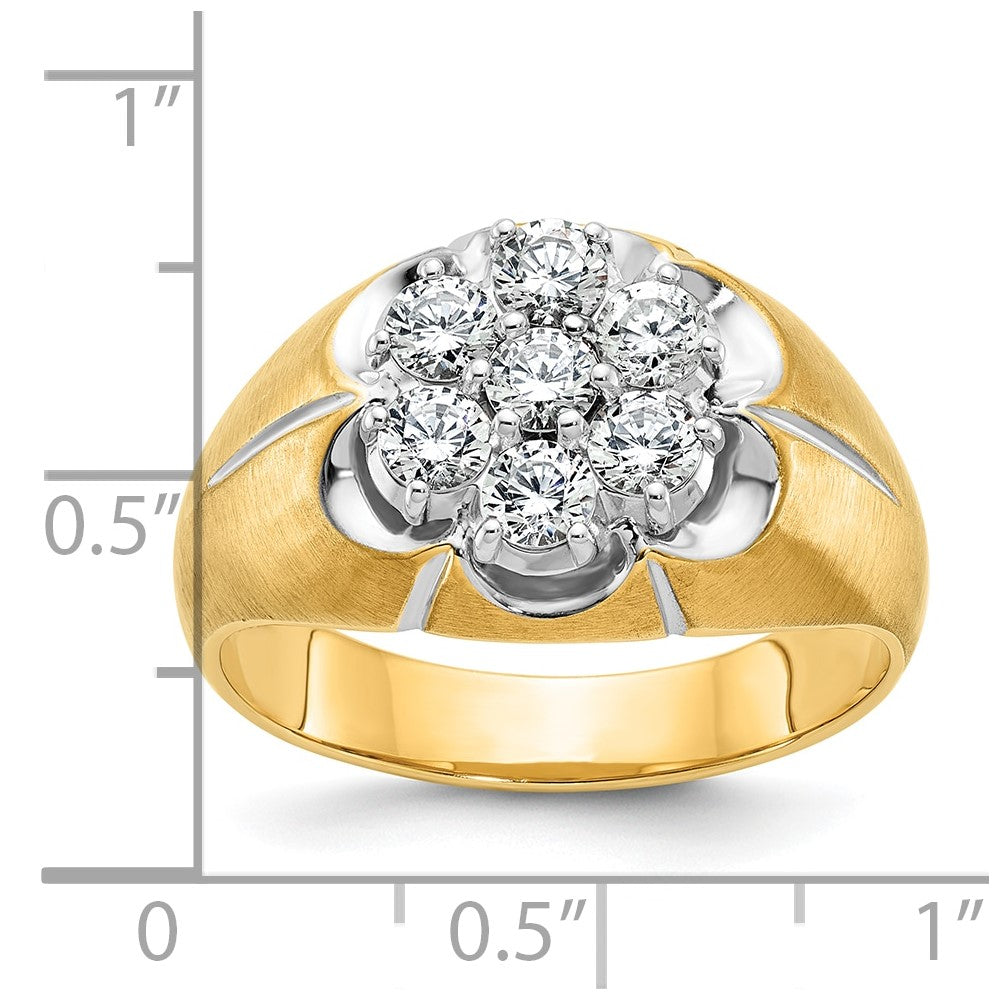 IBGoodman 14k Two-tone with White Rhodium Men's Polished Satin and Grooved 1 Carat AA Quality Diamond Round Cluster Ring