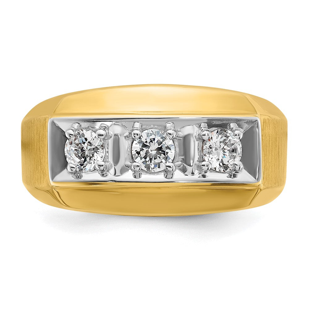 IBGoodman 14k Two-tone Men's Polished and Satin 3-Stone 1/2 Carat AA Quality Diamond Ring