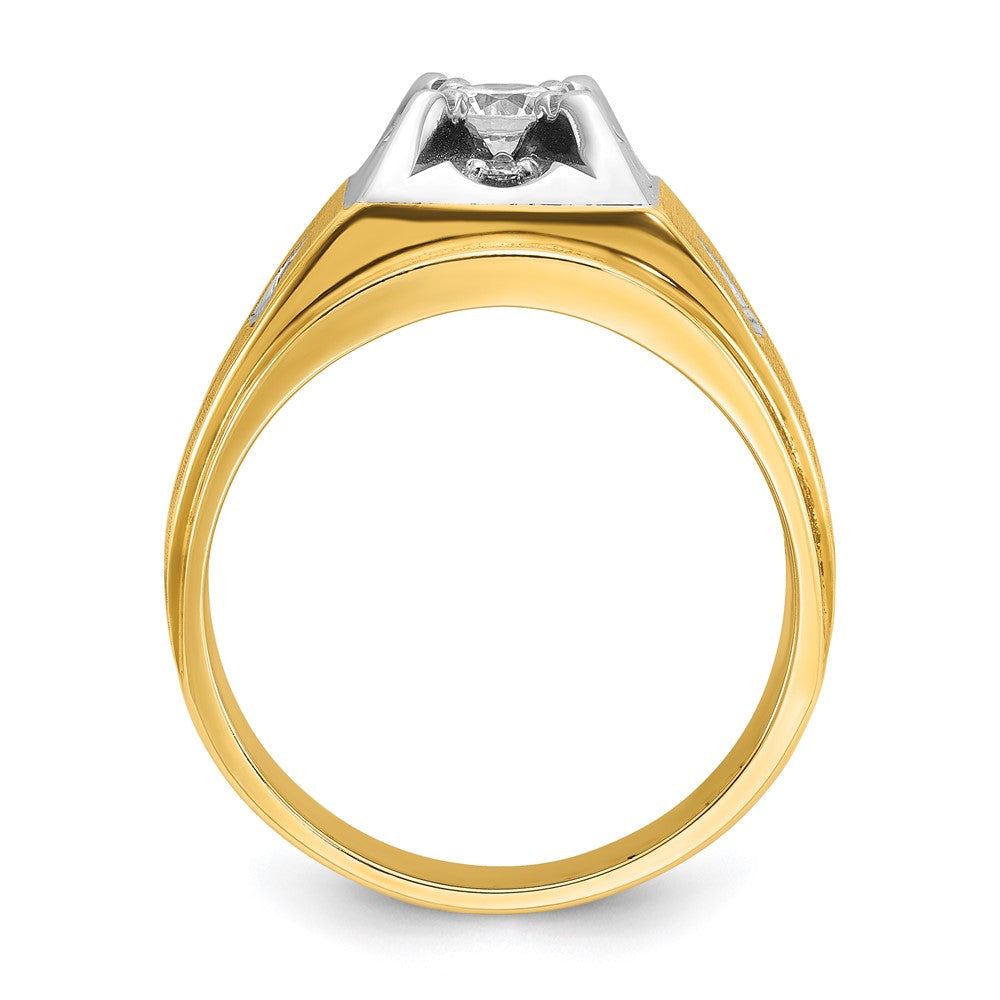 14k Two-tone IBGoodman Men's Polished and Satin 3/4 carat Diamond Complete Ring
