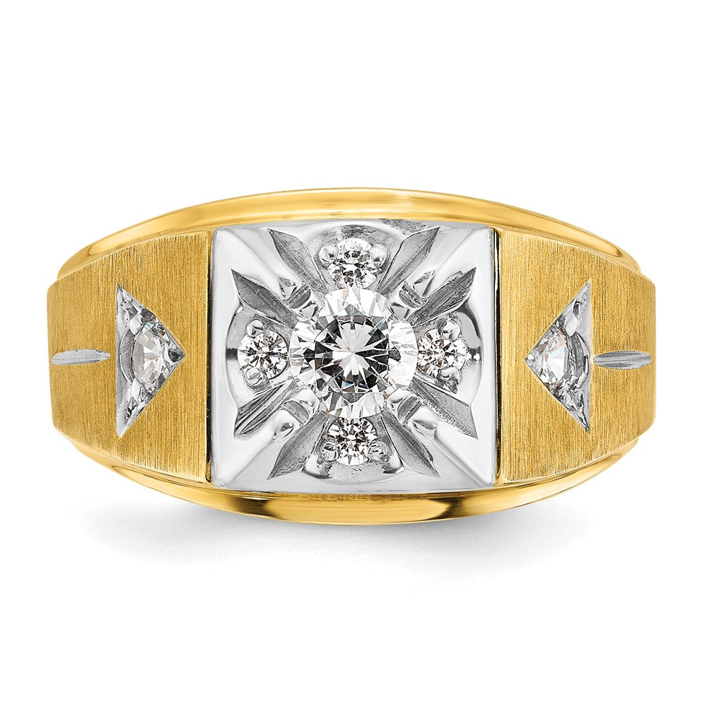 14k Two-tone IBGoodman Men's Polished and Satin 3/4 carat Diamond Complete Ring