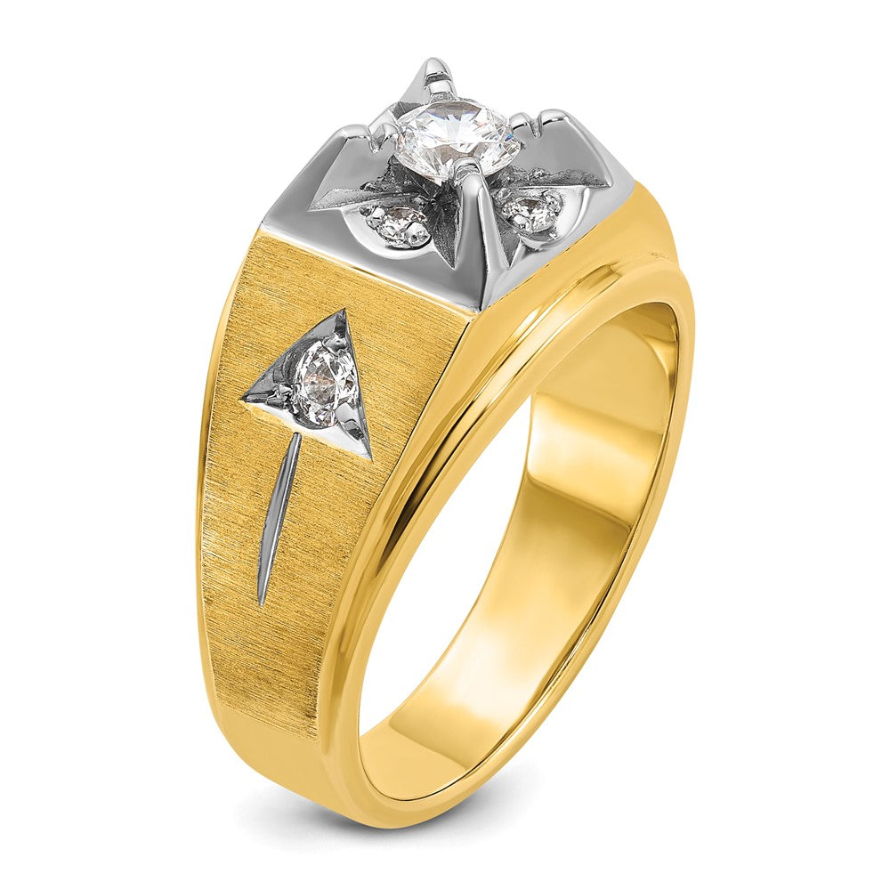 14k Two-tone IBGoodman Men's Polished and Satin 3/4 carat Diamond Complete Ring