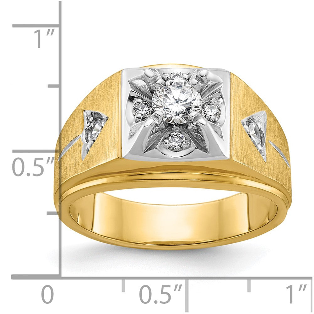 14k Two-tone IBGoodman Men's Polished and Satin 3/4 carat Diamond Complete Ring