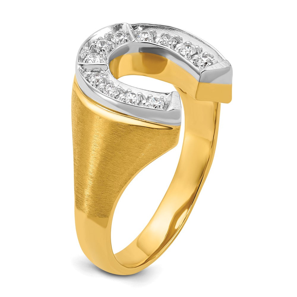 14k Two-tone IBGoodman Men's Satin Horseshoe 1/5 carat Diamond Complete Ring