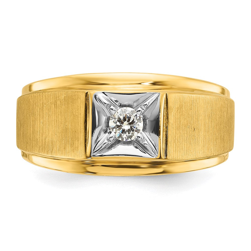 14k Two-tone IBGoodman Men's Polished and Satin 1/6 carat Diamond Complete Ring