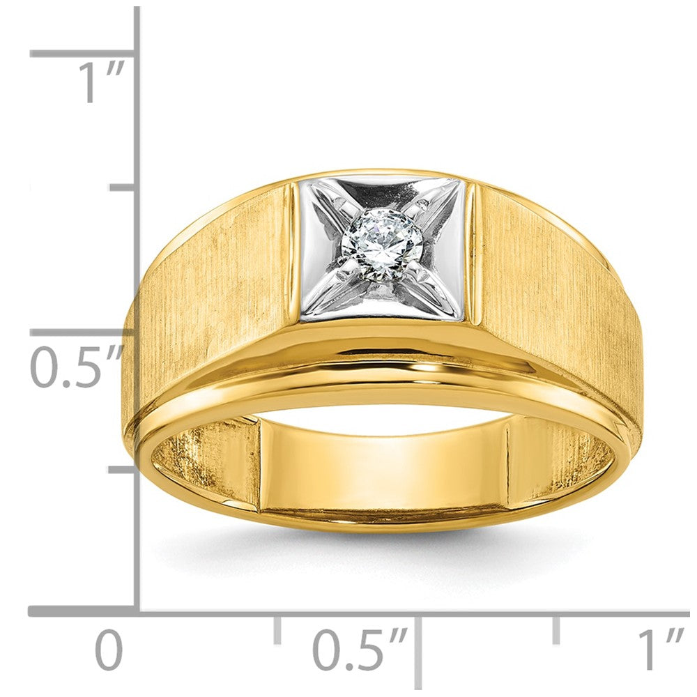 14k Two-tone IBGoodman Men's Polished and Satin 1/6 carat Diamond Complete Ring