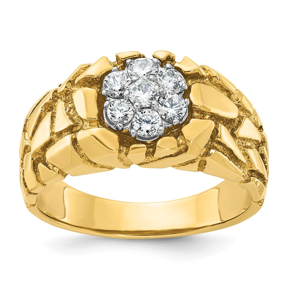 IBGoodman 10k Two-tone Men's Polished and Nugget Textured Round 1/2 Carat A Quality Diamond Cluster Ring