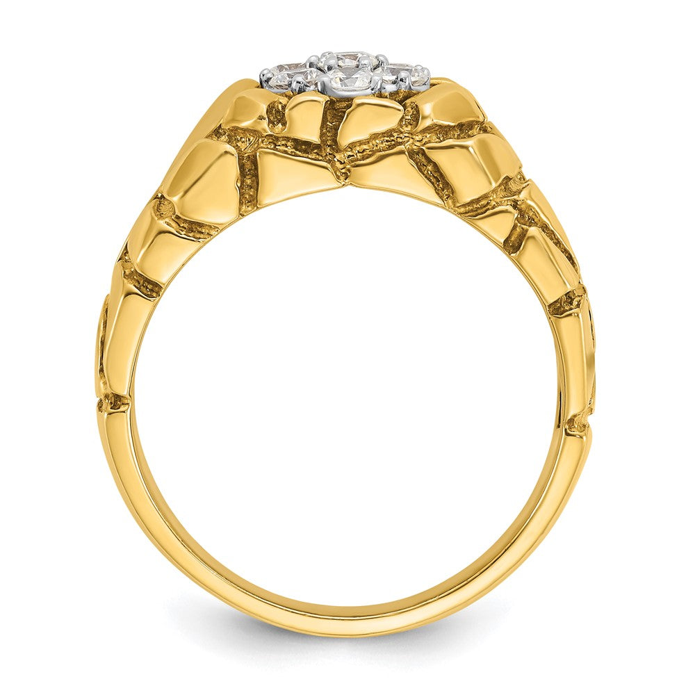 IBGoodman 14k Two-tone Men's Polished and Nugget Textured Round 1/2 Carat AA Quality Diamond Cluster Ring