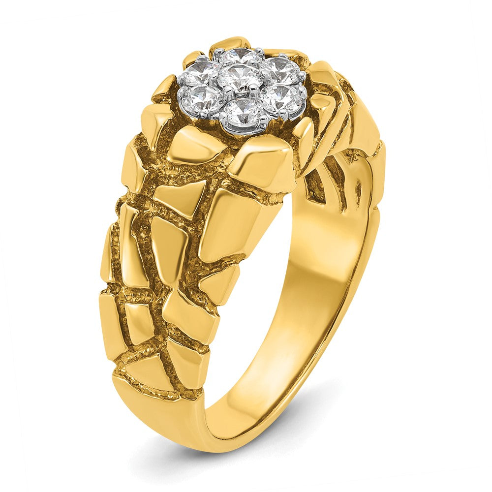 IBGoodman 14k Two-tone Men's Polished and Nugget Textured Round 1/2 Carat AA Quality Diamond Cluster Ring