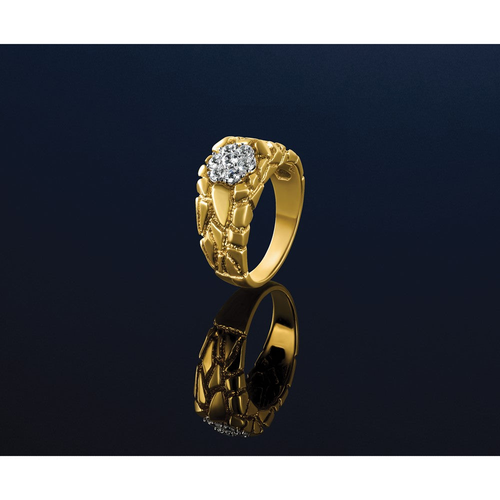 IBGoodman 10k Two-tone Men's Polished and Nugget Textured Round 1/2 Carat A Quality Diamond Cluster Ring