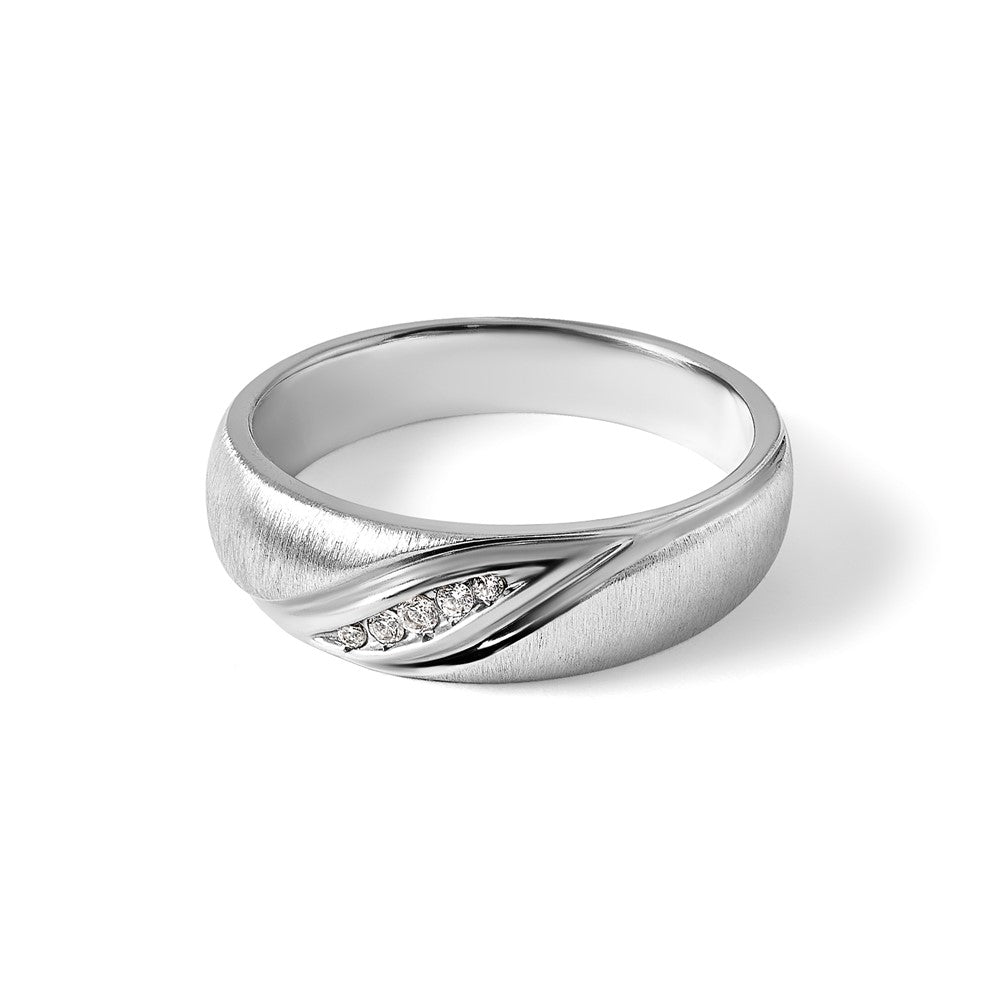 IBGoodman 14k White Gold Men's Polished and Satin 1/15 Carat AA Quality Diamond Ring