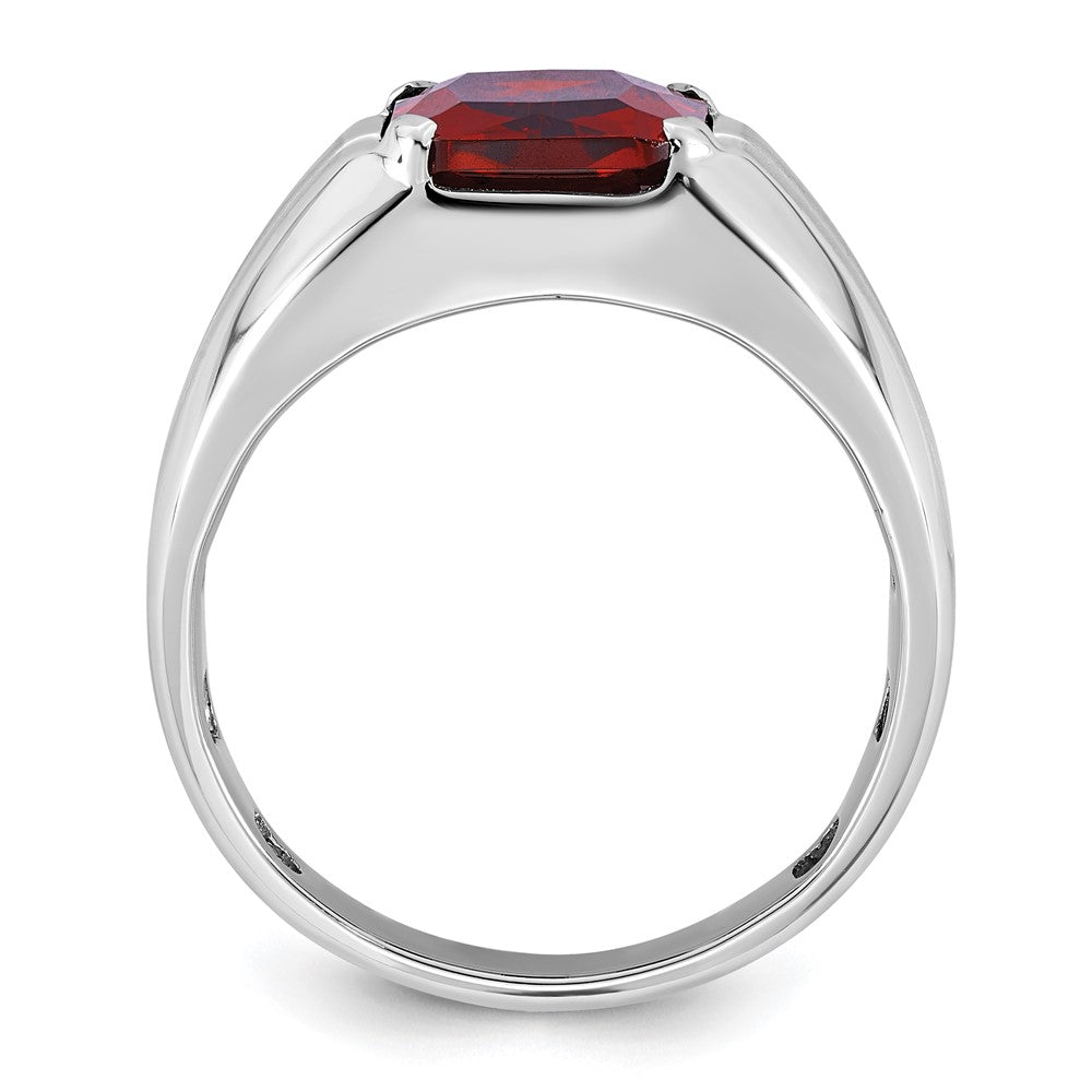 14k White Gold IBGoodman Men's Created Garnet and 1/10 carat Diamond Complete Ring