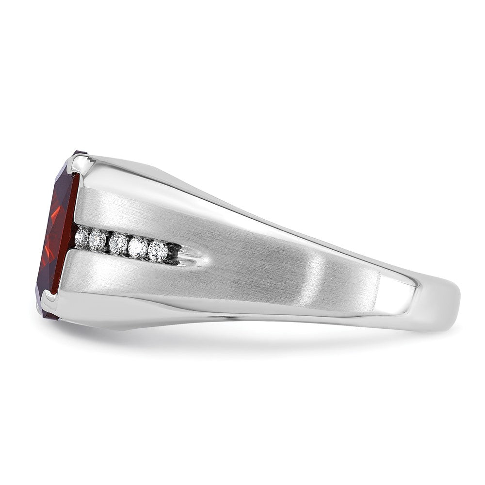 14k White Gold IBGoodman Men's Created Garnet and 1/10 carat Diamond Complete Ring