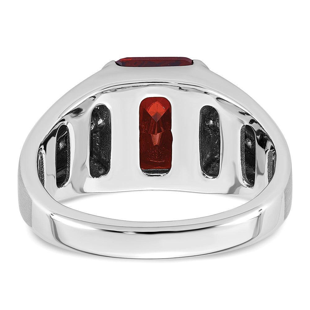14k White Gold IBGoodman Men's Created Garnet and 1/10 carat Diamond Complete Ring