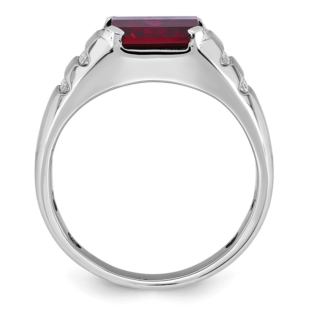 14k White Gold IBGoodman Men's Created Ruby and 1/5 carat Diamond Complete Ring