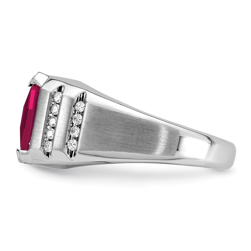 14k White Gold IBGoodman Men's Created Ruby and 1/5 carat Diamond Complete Ring