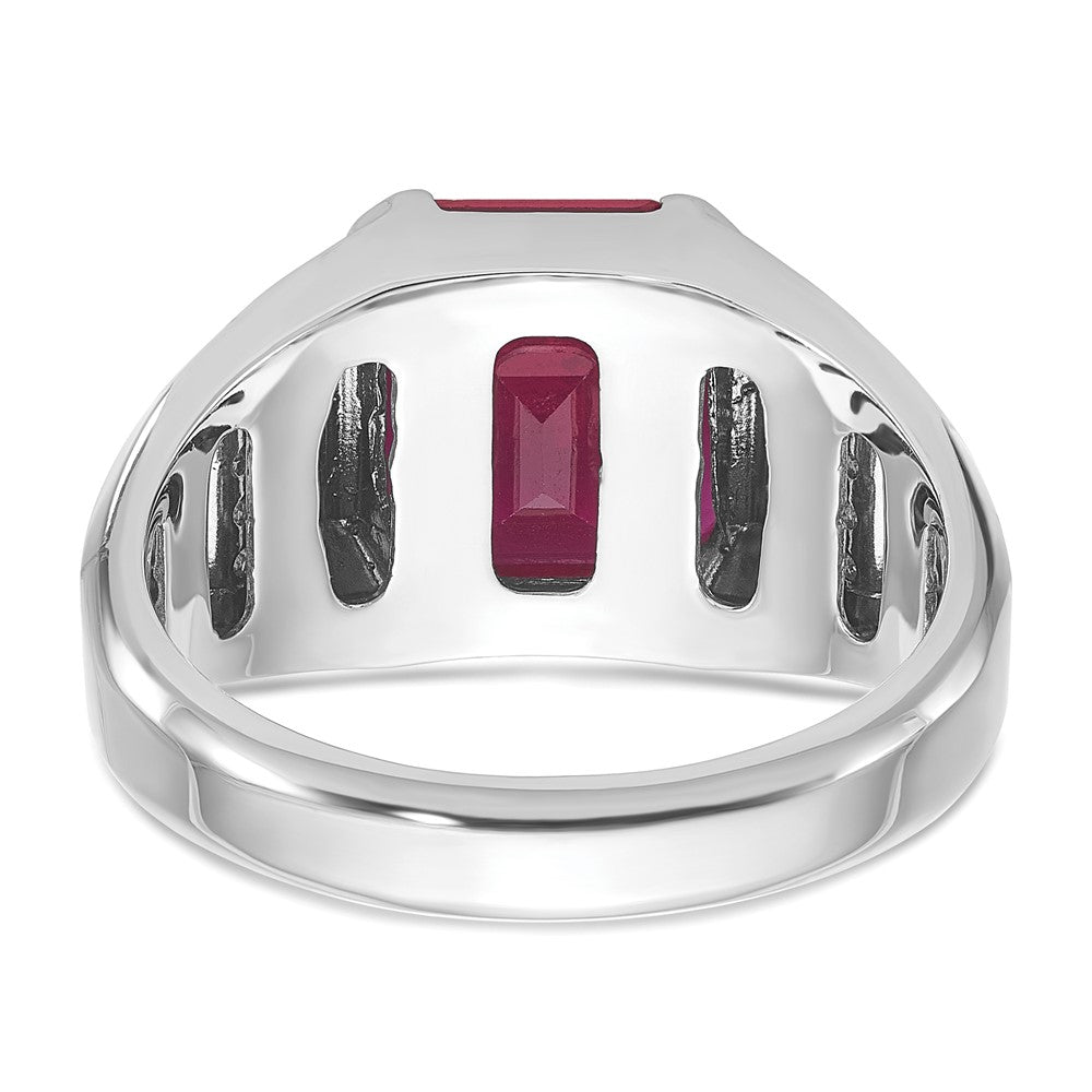 14k White Gold IBGoodman Men's Created Ruby and 1/5 carat Diamond Complete Ring