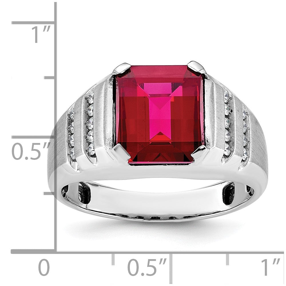 14k White Gold IBGoodman Men's Created Ruby and 1/5 carat Diamond Complete Ring