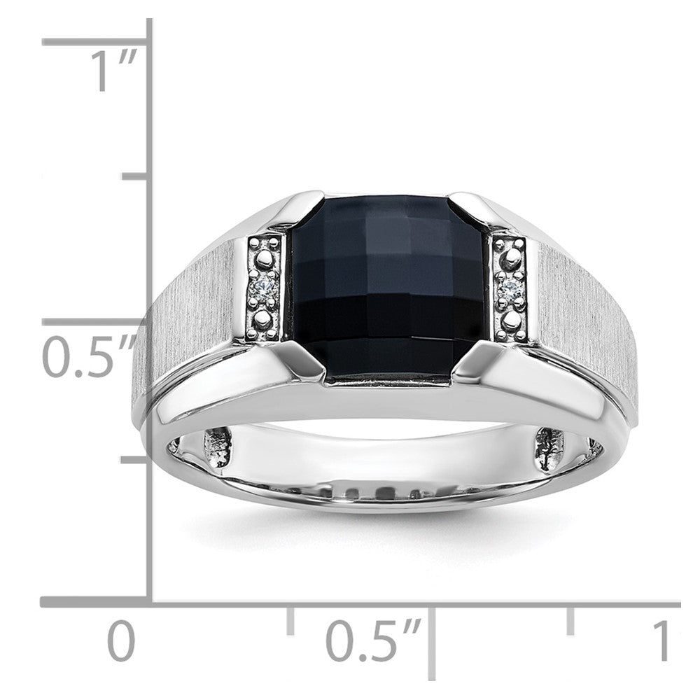 IBGoodman 14k White Gold Men's Polished and Satin Onyx and .02 Carat AA Quality Diamond Ring