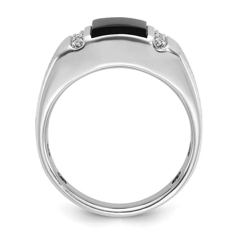 14k White Gold IBGoodman Men's Satin Onyx and 1/8 carat Diamond Complete Ring