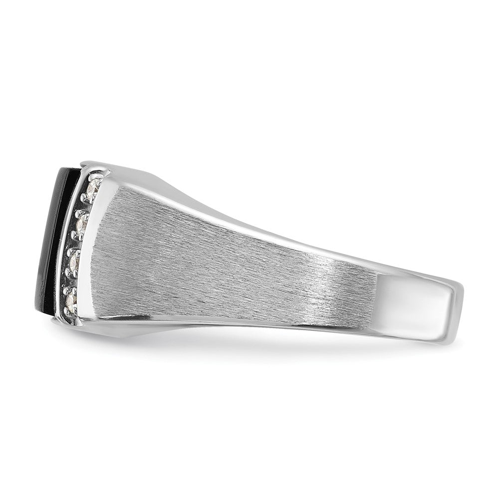 14k White Gold IBGoodman Men's Satin Onyx and 1/8 carat Diamond Complete Ring