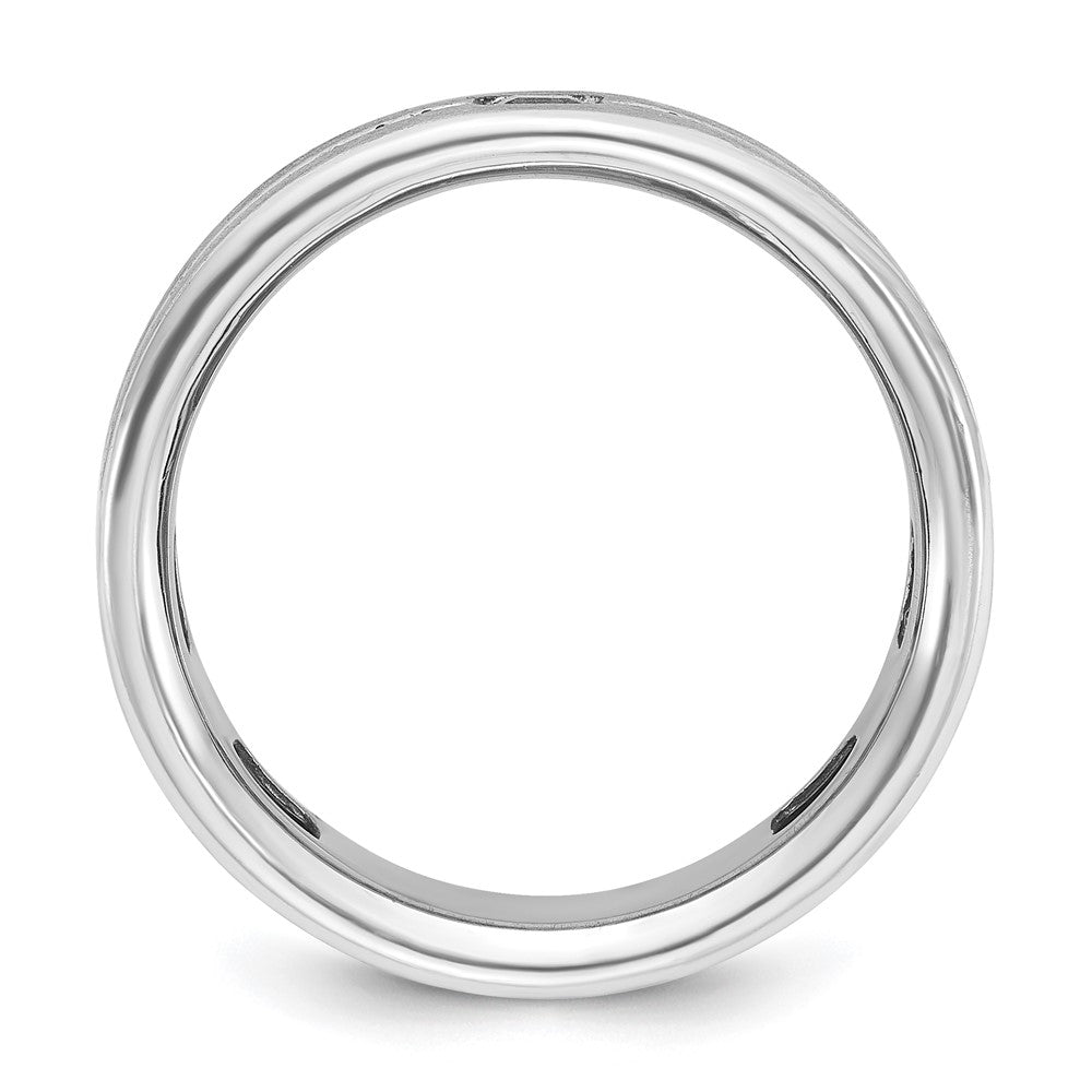 14k White Gold IBGoodman Men's Satin Lab Created Sapphire and 1/8 carat Diamond Complete Ring