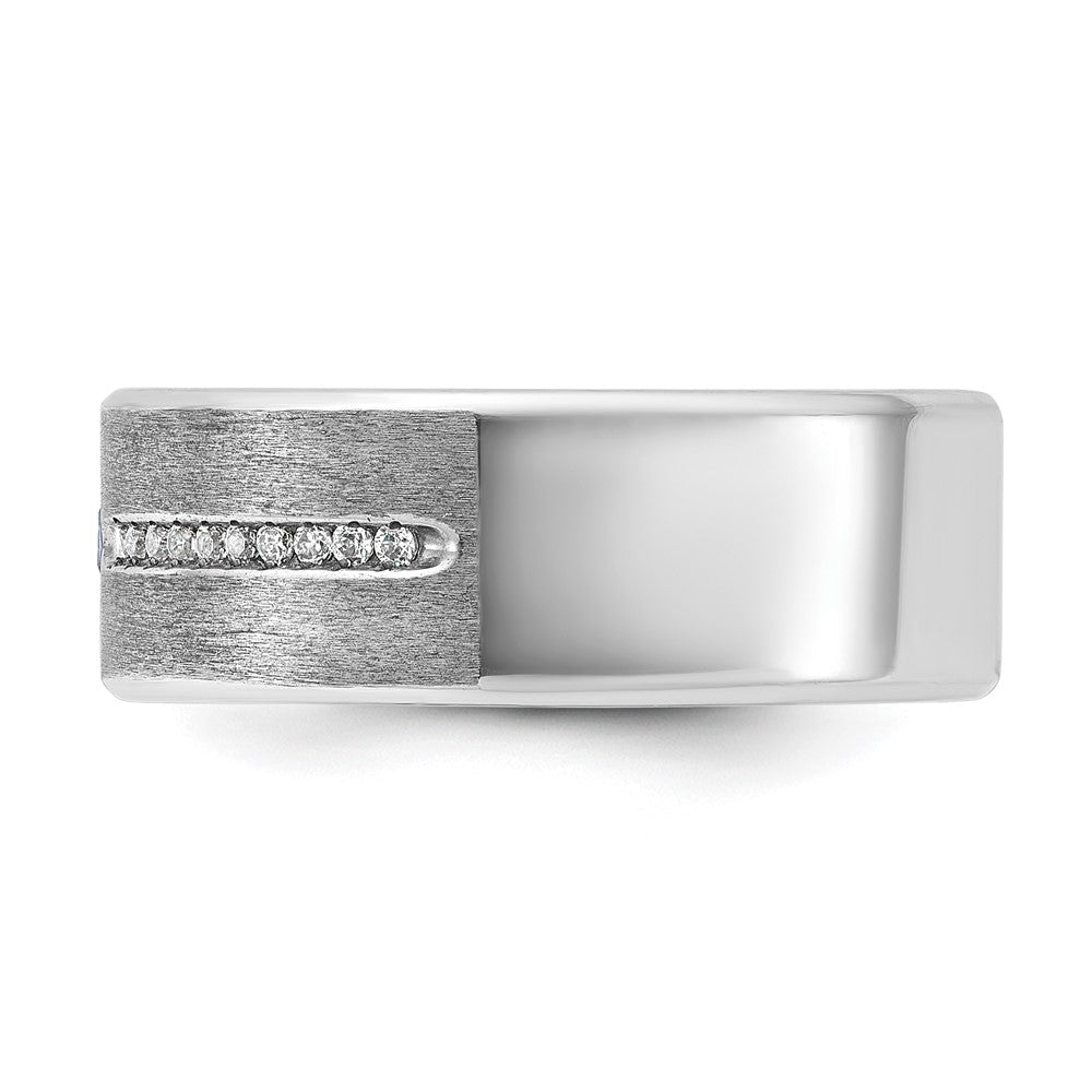 14k White Gold IBGoodman Men's Satin Lab Created Sapphire and 1/8 carat Diamond Complete Ring