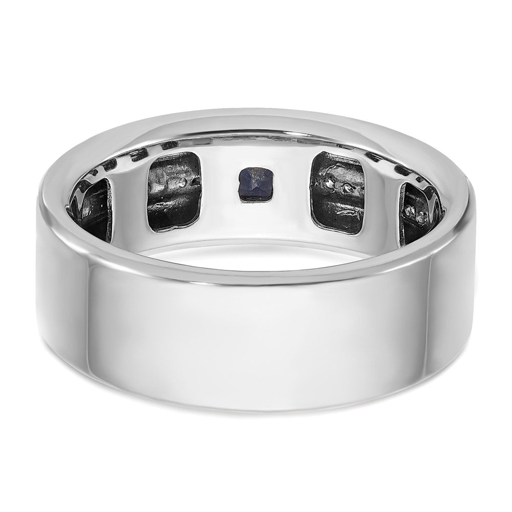 14k White Gold IBGoodman Men's Satin Lab Created Sapphire and 1/8 carat Diamond Complete Ring