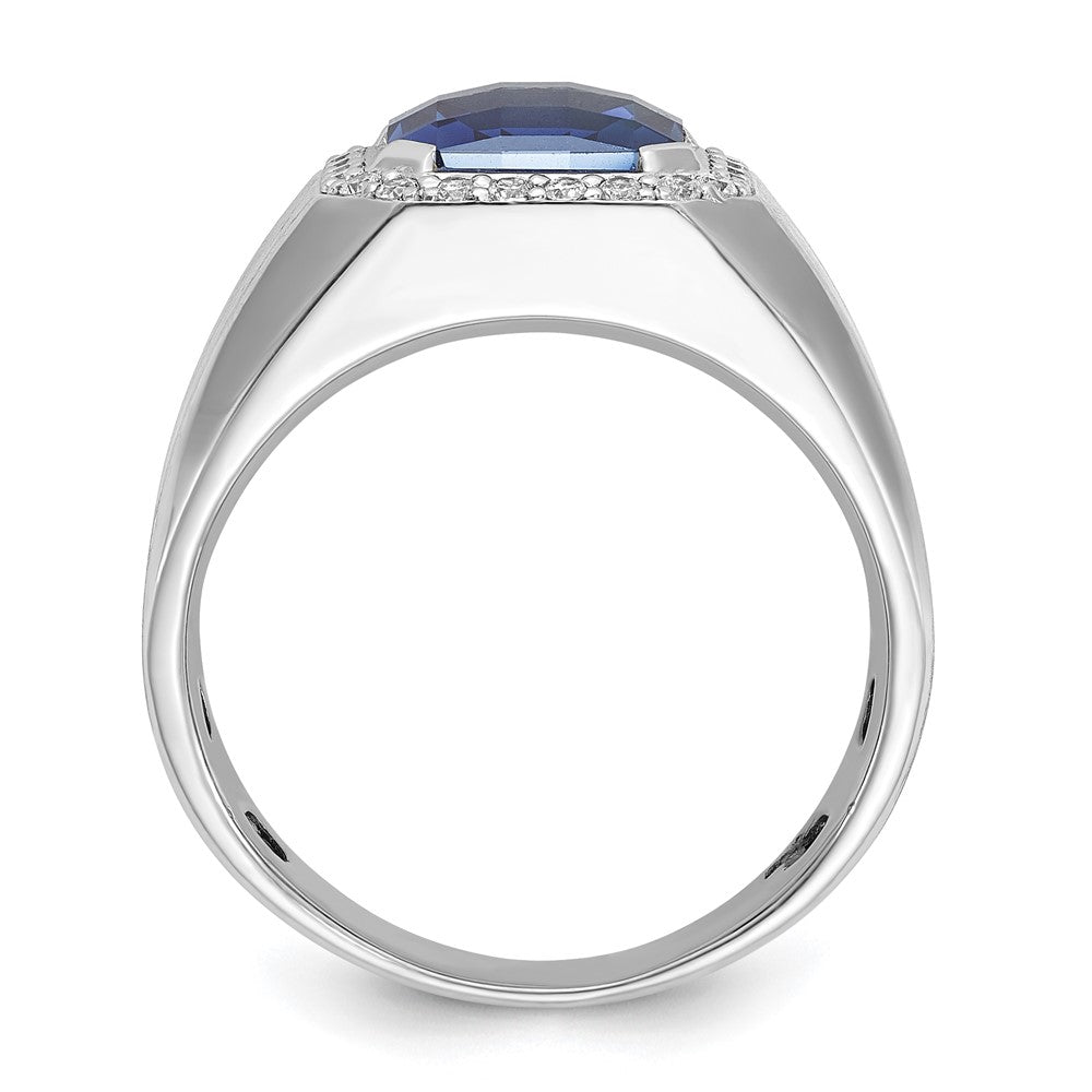 14k White Gold IBGoodman Men's Created Sapphire and 1/3 carat Diamond Complete Ring