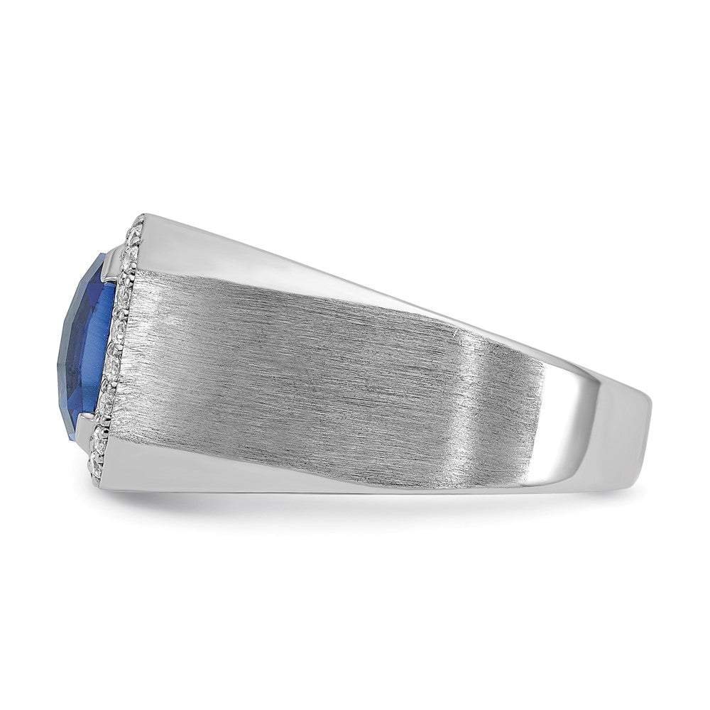 14k White Gold IBGoodman Men's Created Sapphire and 1/3 carat Diamond Complete Ring