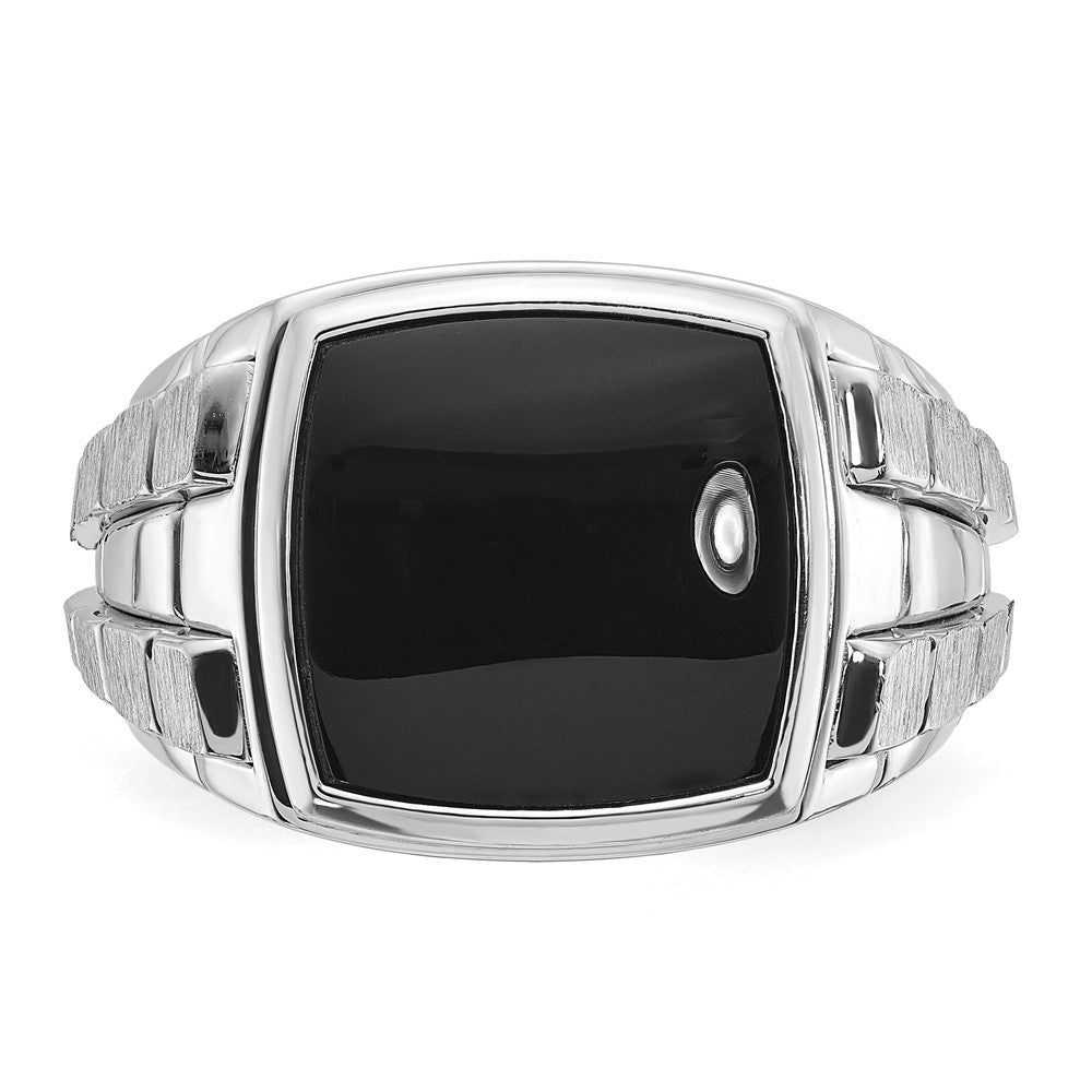 14k White Gold IBGoodman Men's Polished and Satin Onyx Complete Ring