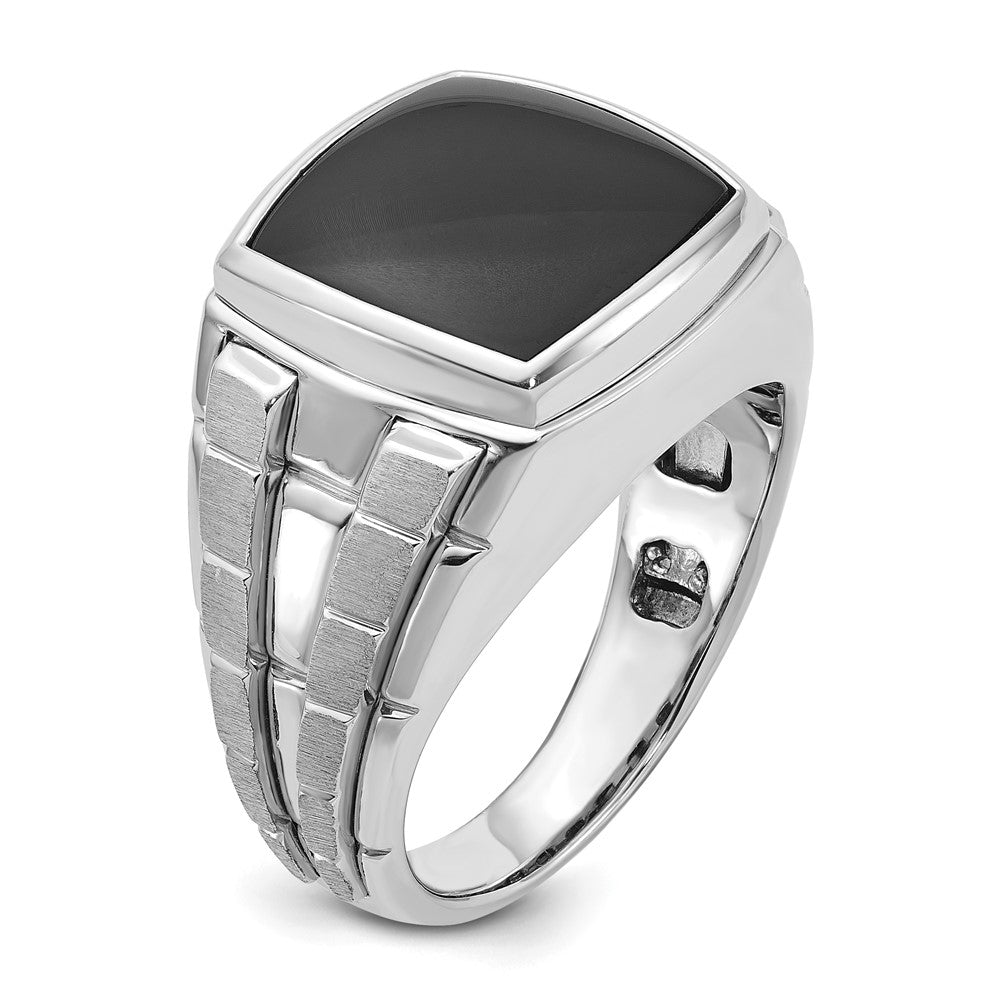 14k White Gold IBGoodman Men's Polished and Satin Onyx Complete Ring
