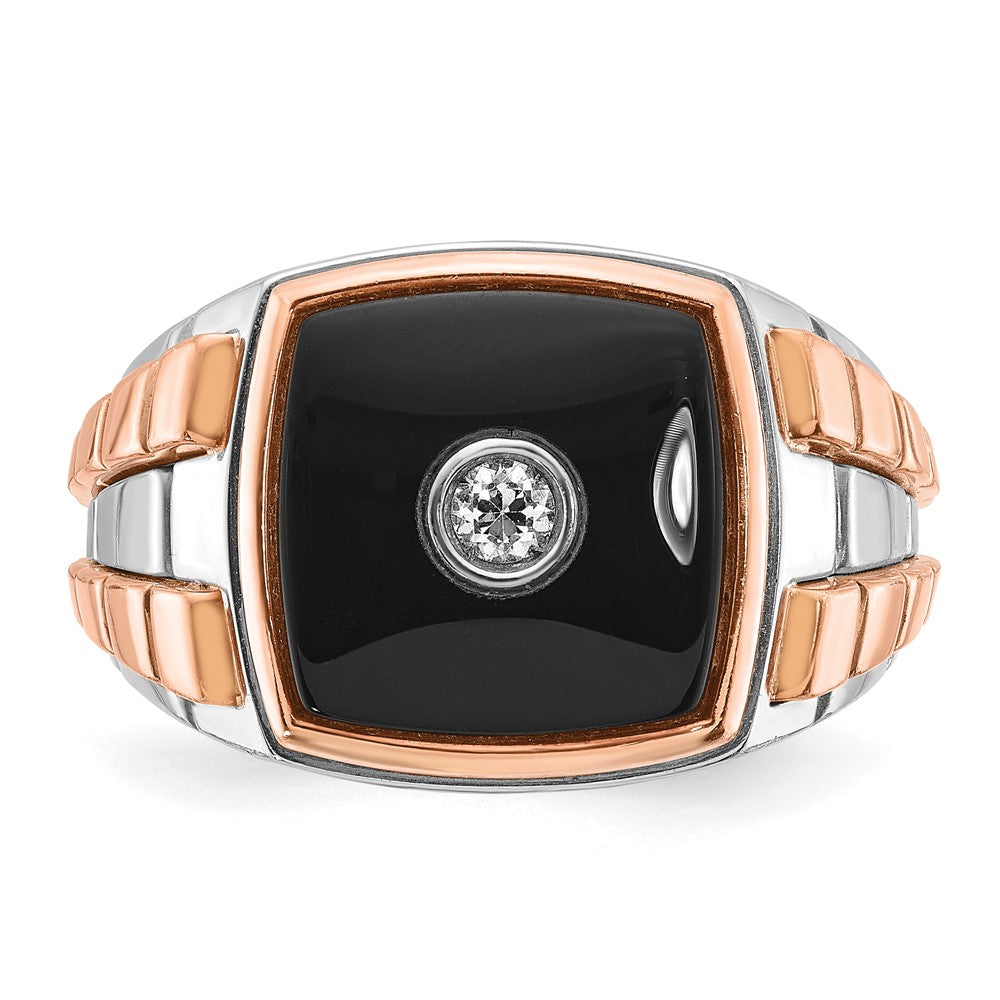 14k Two-tone White/Rose IBGoodman Men's Onyx and 1/10 carat Diamond Complete Ring