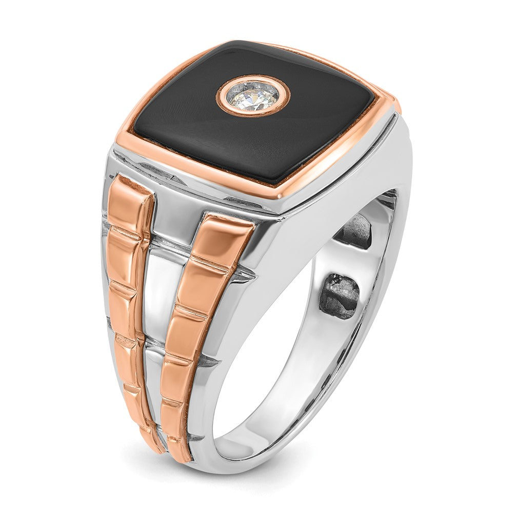 14k Two-tone White/Rose IBGoodman Men's Onyx and 1/10 carat Diamond Complete Ring