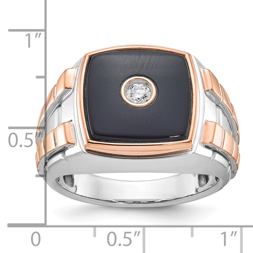 14k Two-tone White/Rose IBGoodman Men's Onyx and 1/10 carat Diamond Complete Ring