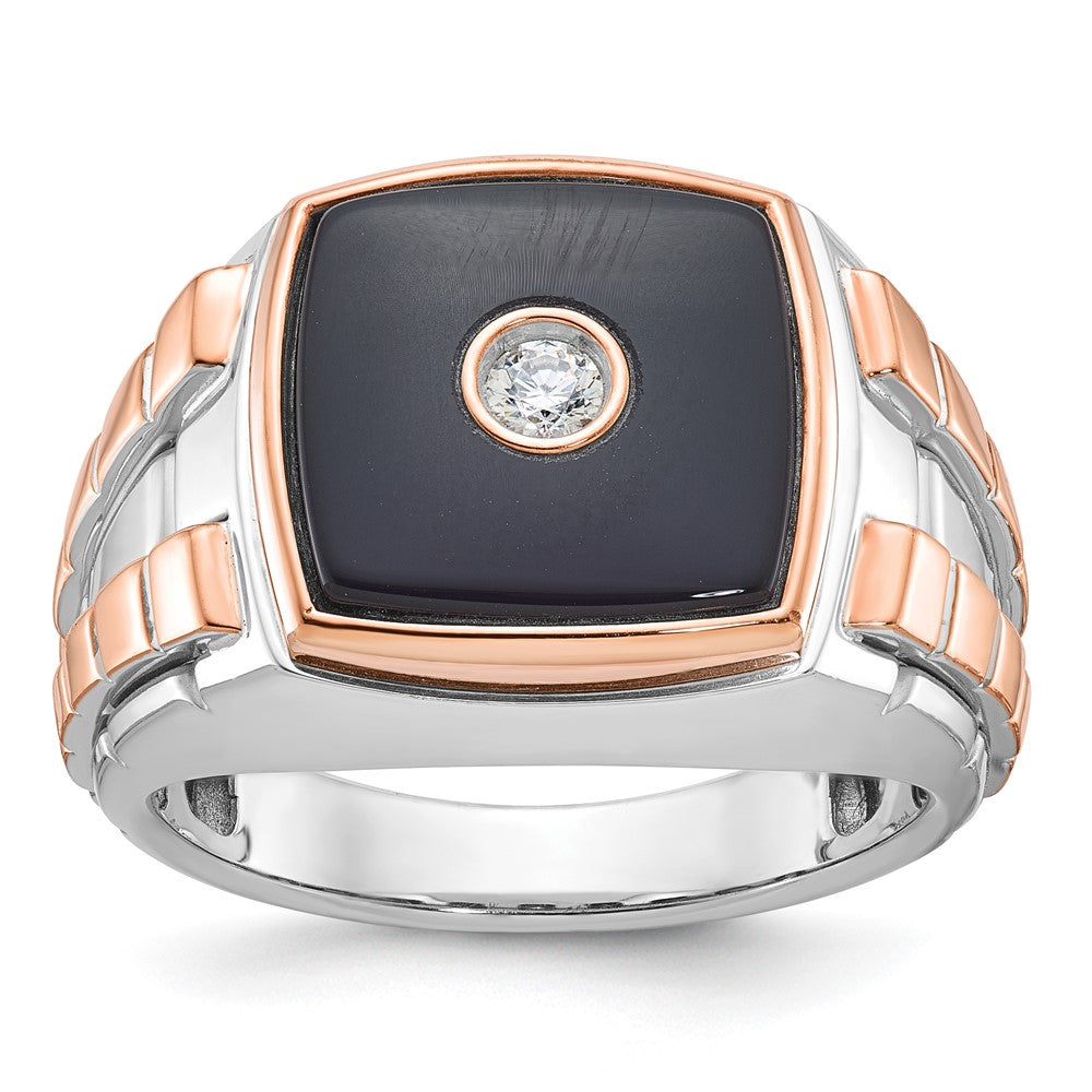 14k Two-tone White/Rose IBGoodman Men's Onyx and 1/10 carat Diamond Complete Ring