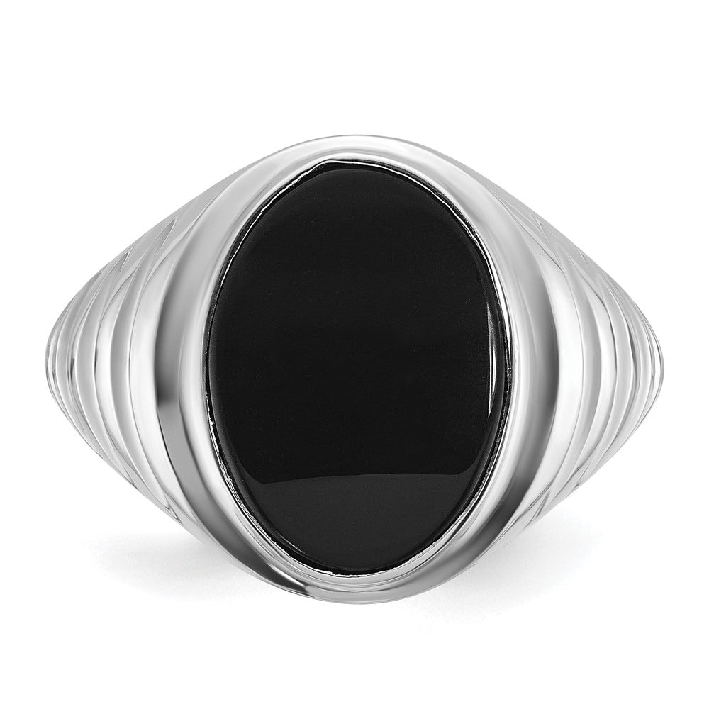 14k White Gold IBGoodman Men's Oval Onyx Complete Ring