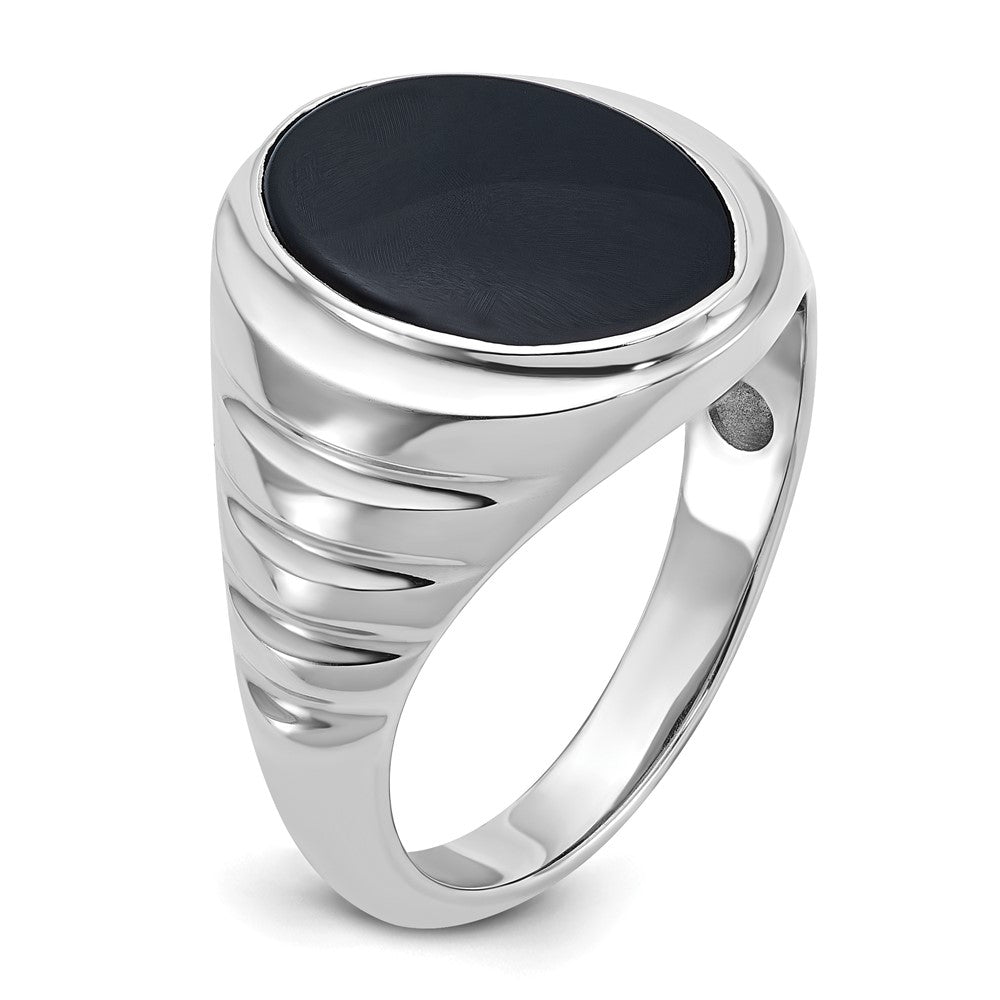 14k White Gold IBGoodman Men's Oval Onyx Complete Ring